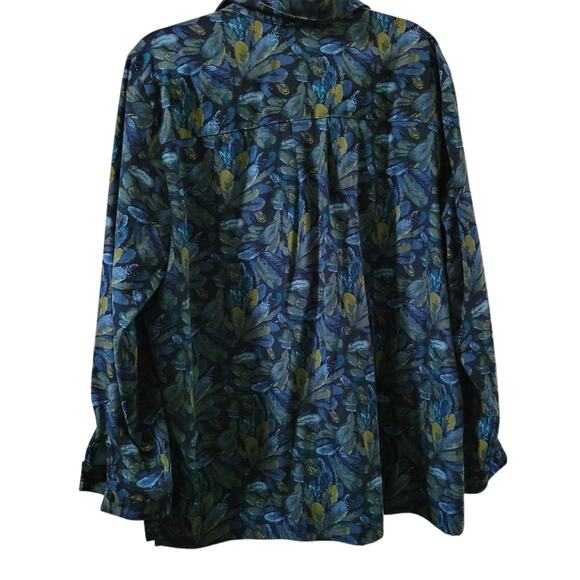 Vintage Womens Floral Collard Button Up Shirt Blue & Green Size L Whimsy Goth - Picture 2 of 9